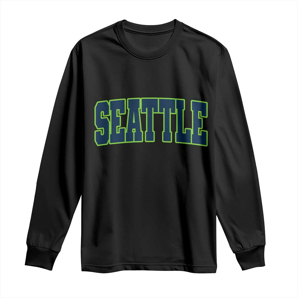 Vintage Seattle Long Sleeve Shirt Classic Print Retro Varsity TS10 Black Print Your Wear