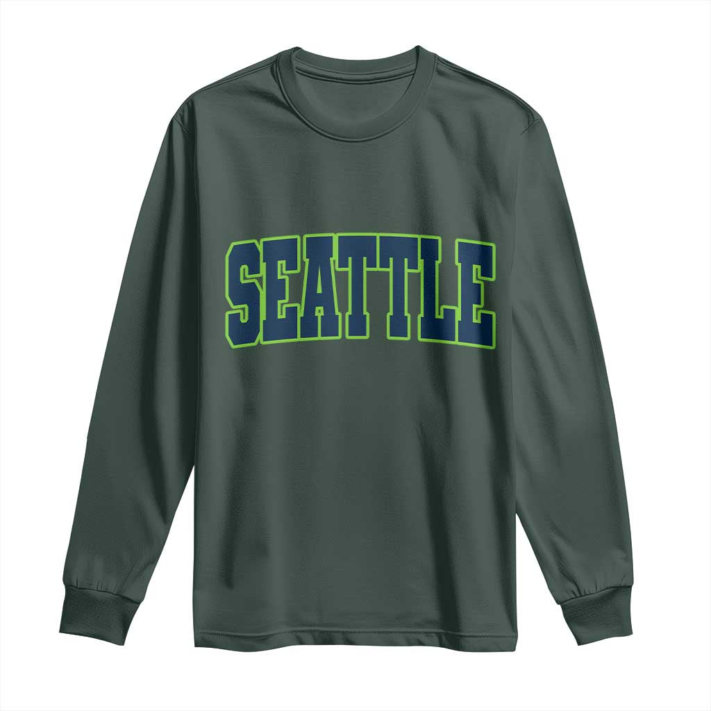 Vintage Seattle Long Sleeve Shirt Classic Print Retro Varsity TS10 Dark Forest Green Print Your Wear