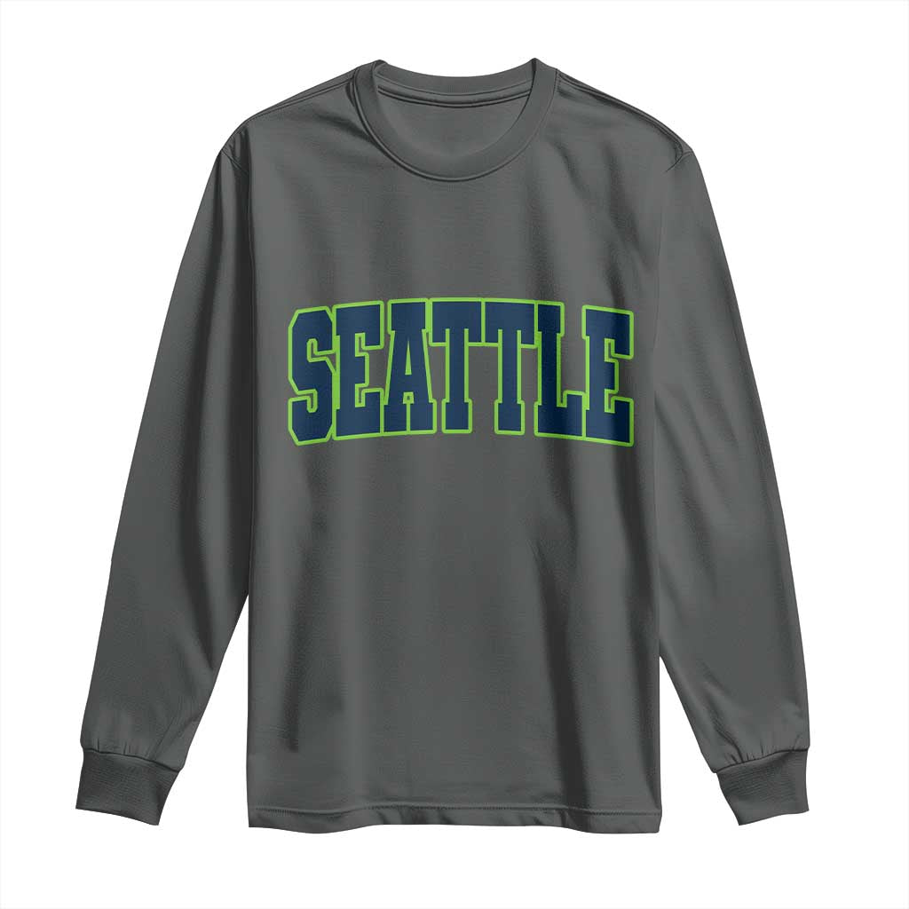 Vintage Seattle Long Sleeve Shirt Classic Print Retro Varsity TS10 Dark Heather Print Your Wear