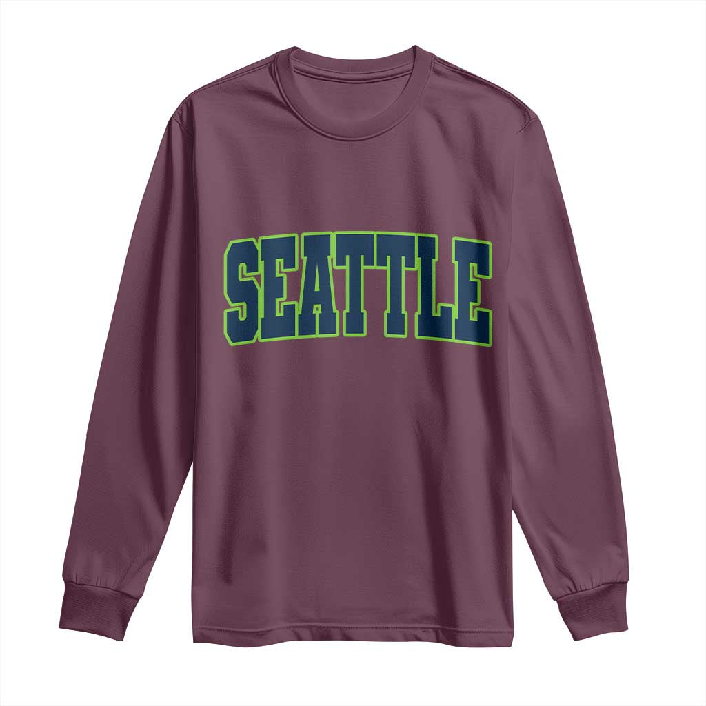 Vintage Seattle Long Sleeve Shirt Classic Print Retro Varsity TS10 Maroon Print Your Wear