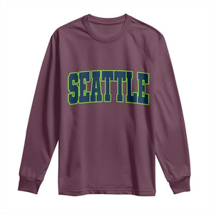 Vintage Seattle Long Sleeve Shirt Classic Print Retro Varsity TS10 Maroon Print Your Wear