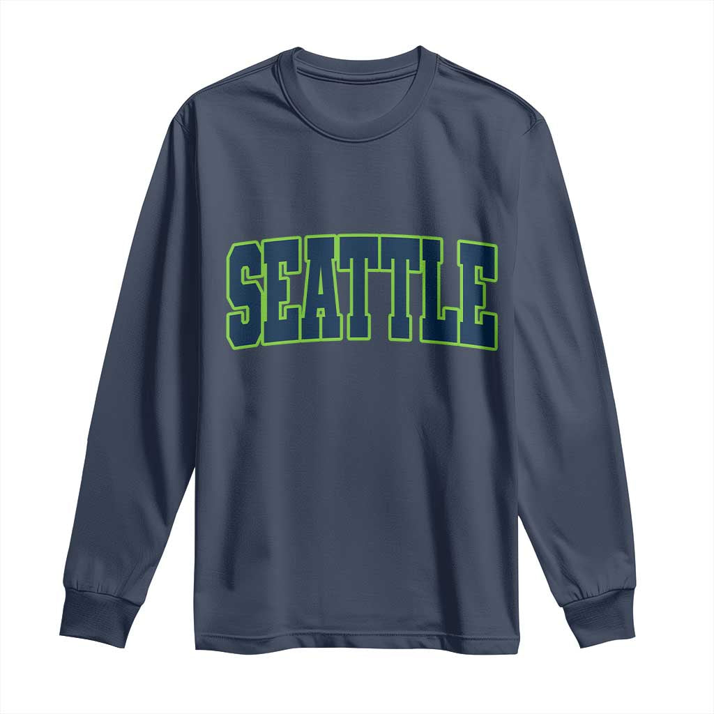 Vintage Seattle Long Sleeve Shirt Classic Print Retro Varsity TS10 Navy Print Your Wear