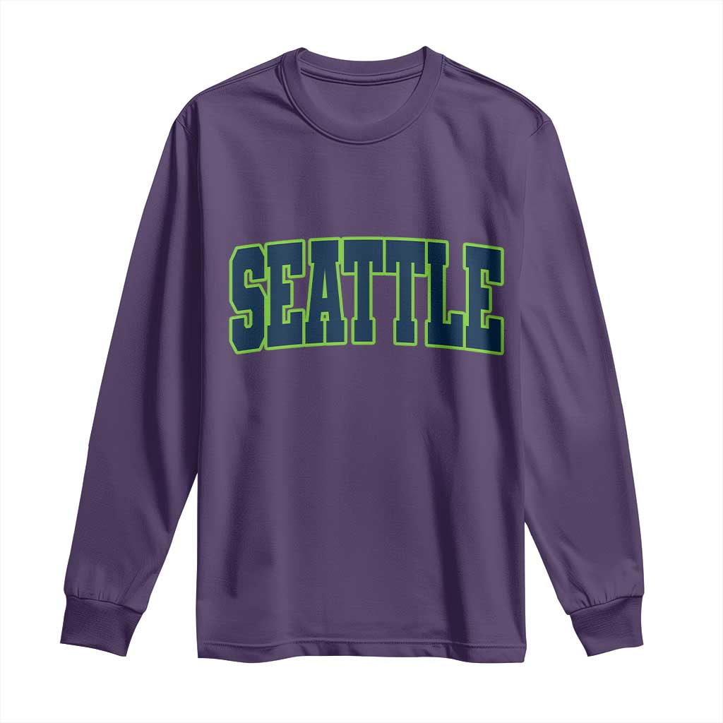 Vintage Seattle Long Sleeve Shirt Classic Print Retro Varsity TS10 Purple Print Your Wear