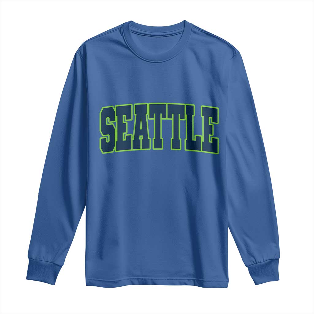 Vintage Seattle Long Sleeve Shirt Classic Print Retro Varsity TS10 Royal Blue Print Your Wear