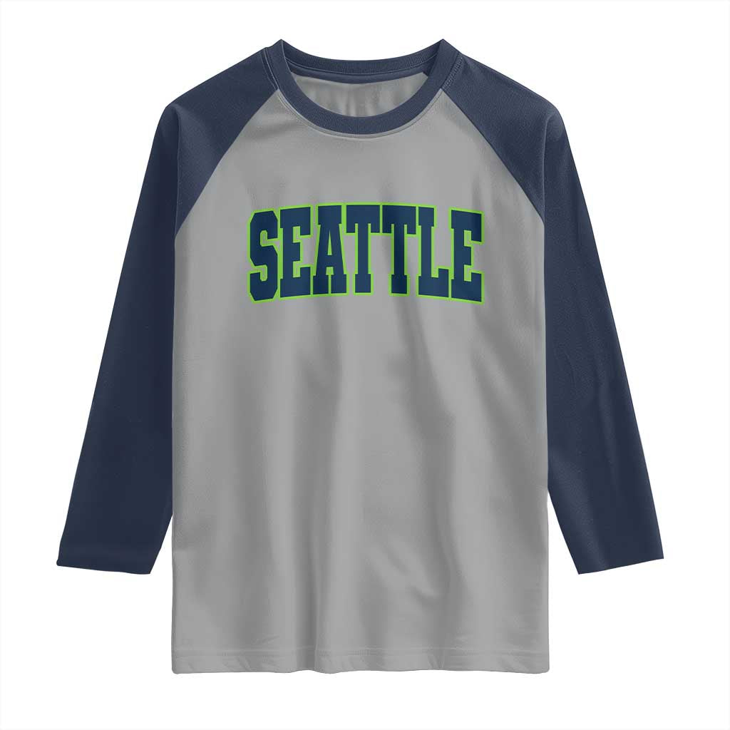 Vintage Seattle Raglan Shirt Classic Print Retro Varsity TS10 Sport Gray Navy Print Your Wear