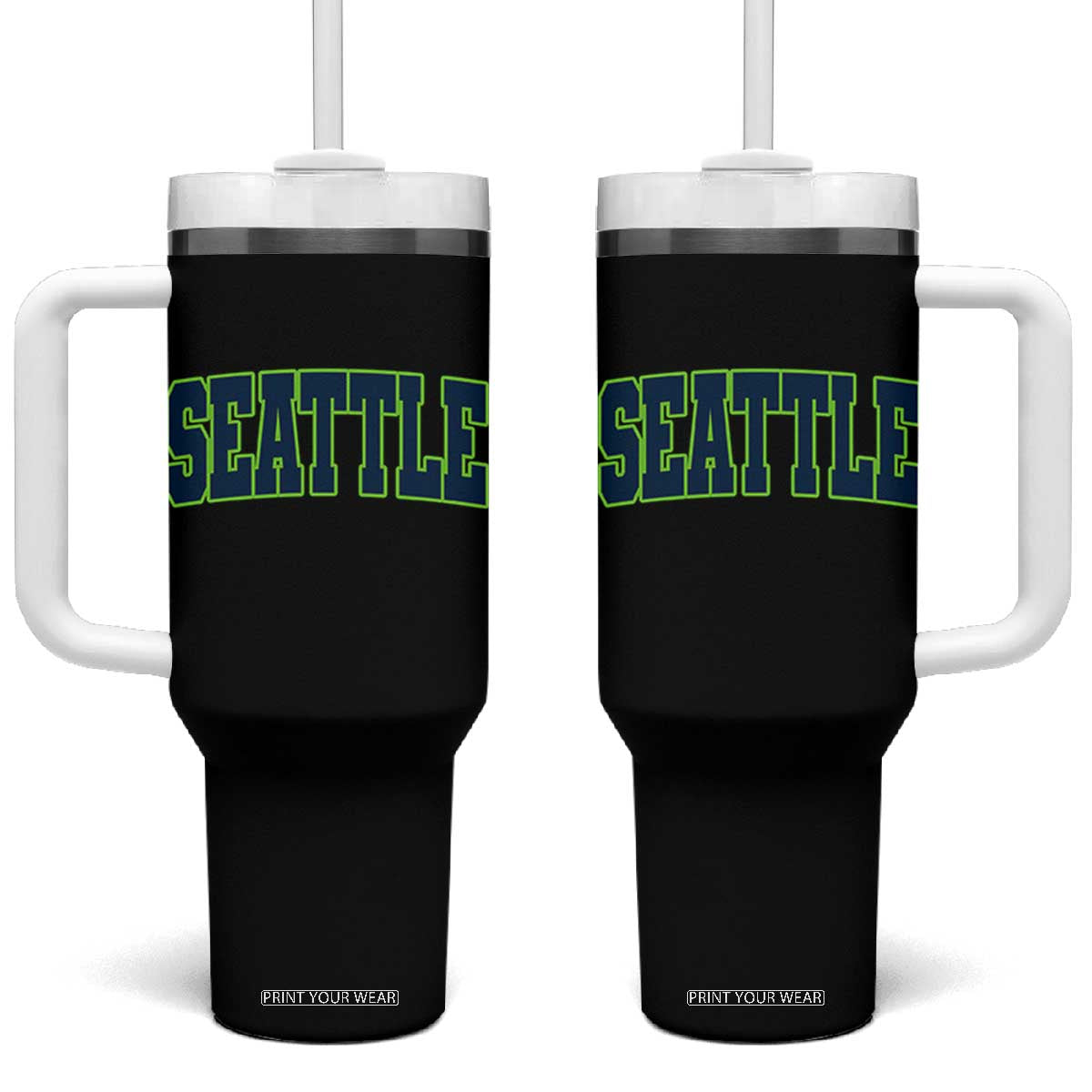 Vintage Seattle Tumbler With Handle Classic Print Retro Varsity TS10 One Size: 40 oz Black Print Your Wear