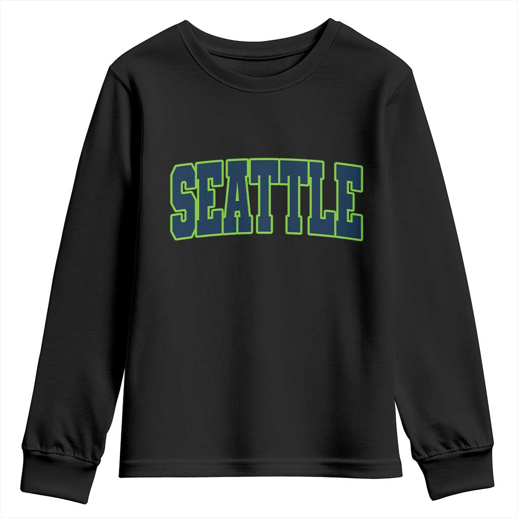 Vintage Seattle Youth Sweatshirt Classic Print Retro Varsity TS10 Black Print Your Wear