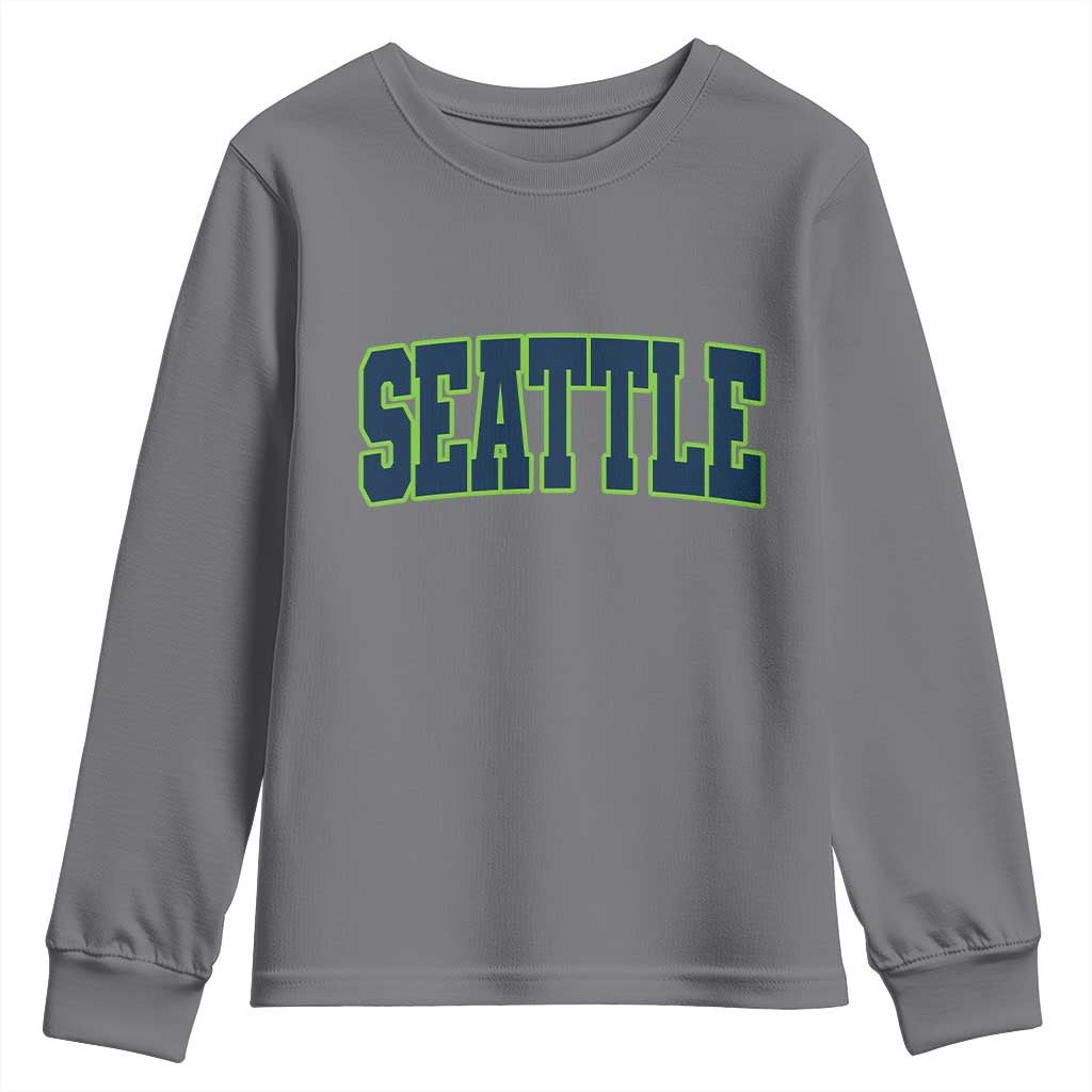 Vintage Seattle Youth Sweatshirt Classic Print Retro Varsity TS10 Charcoal Print Your Wear