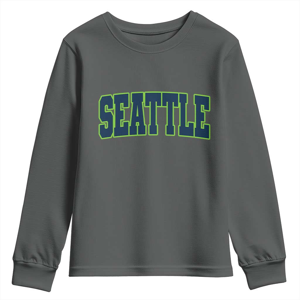 Vintage Seattle Youth Sweatshirt Classic Print Retro Varsity TS10 Dark Heather Print Your Wear