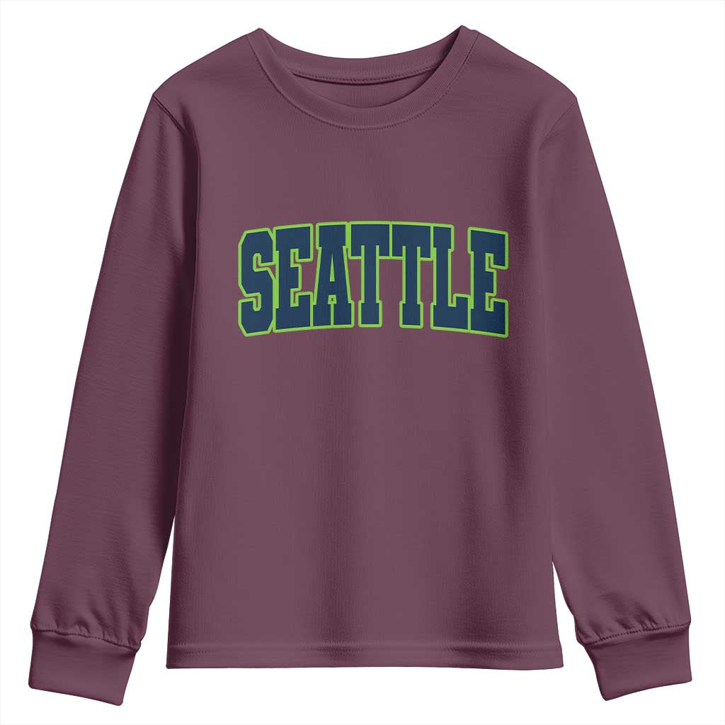 Vintage Seattle Youth Sweatshirt Classic Print Retro Varsity TS10 Maroon Print Your Wear