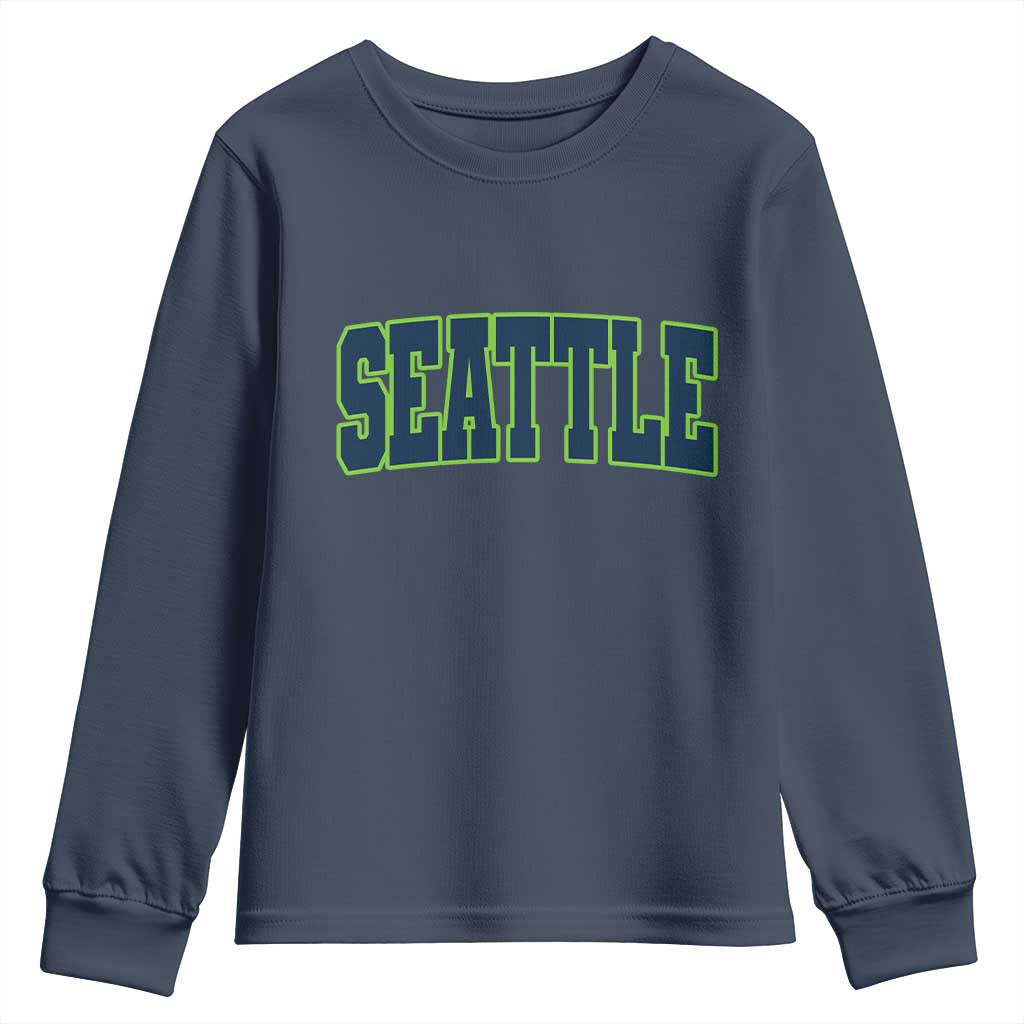Vintage Seattle Youth Sweatshirt Classic Print Retro Varsity TS10 Navy Print Your Wear