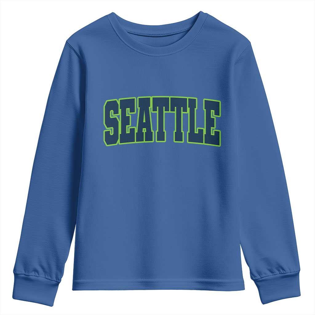 Vintage Seattle Youth Sweatshirt Classic Print Retro Varsity TS10 Royal Blue Print Your Wear
