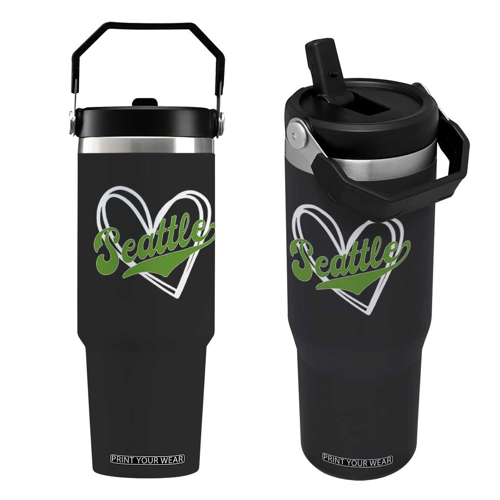 Vintage Seattle Flip Straw Tumbler Classic Print Retro Varsity Love Heart Graphic TS10 One Size: 30 oz Black Print Your Wear
