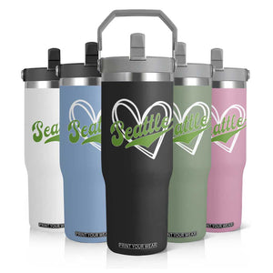 Vintage Seattle Flip Straw Tumbler Classic Print Retro Varsity Love Heart Graphic TS10 Print Your Wear