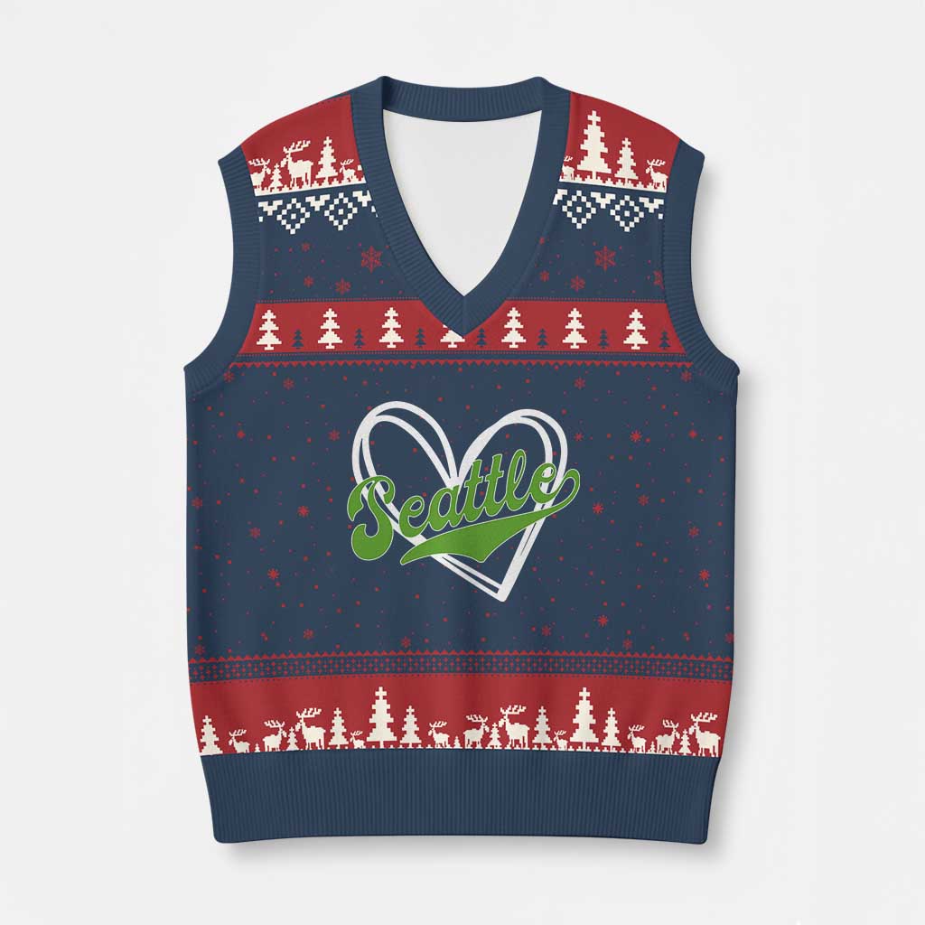 Vintage Seattle V-Neck Knit Sweater Vest Classic Print Retro Varsity Love Heart Graphic TS10 Navy Red Print Your Wear