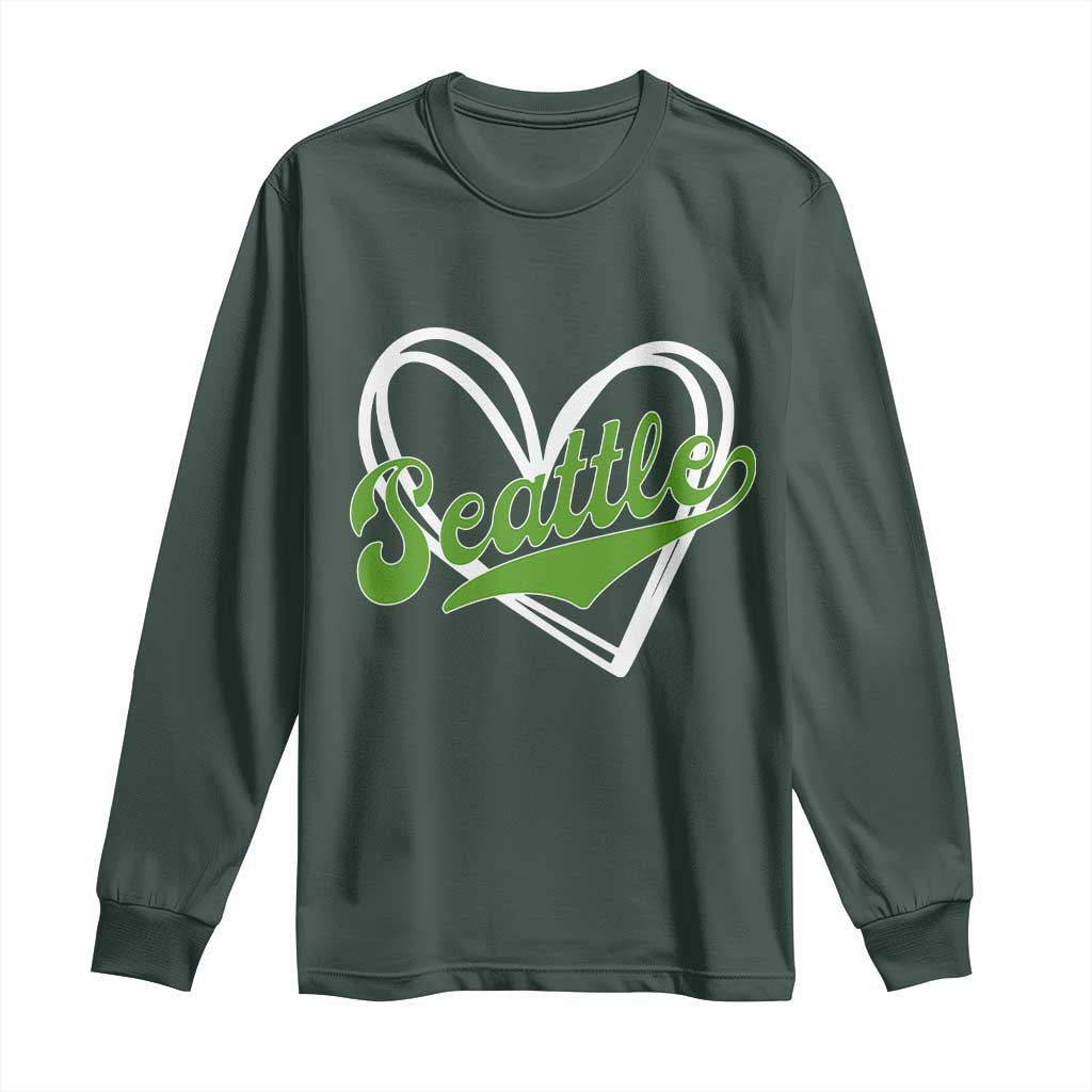 Vintage Seattle Long Sleeve Shirt Classic Print Retro Varsity Love Heart Graphic TS10 Dark Forest Green Print Your Wear