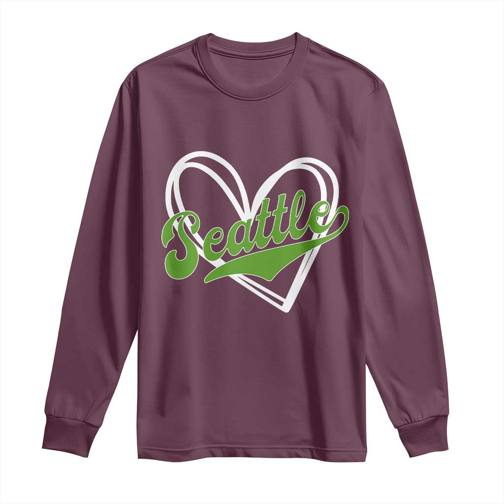 Vintage Seattle Long Sleeve Shirt Classic Print Retro Varsity Love Heart Graphic TS10 Maroon Print Your Wear