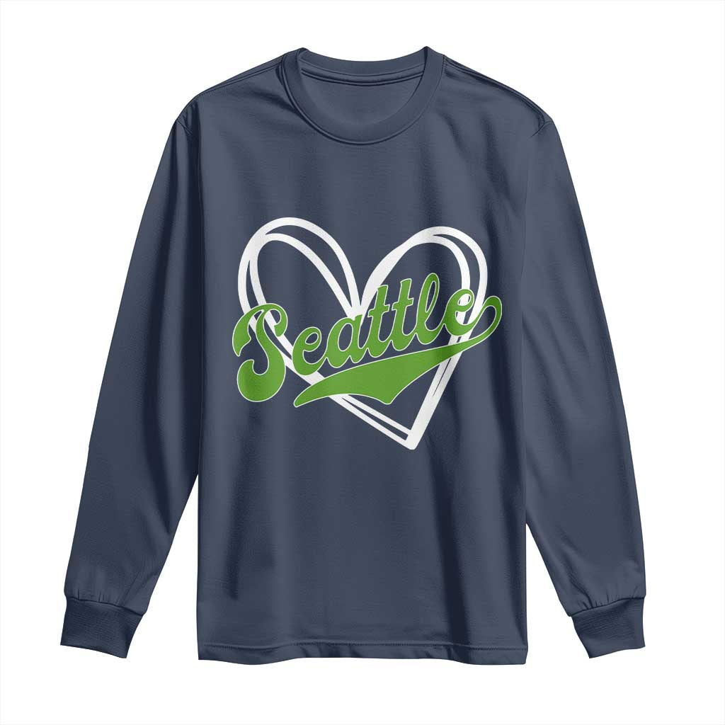 Vintage Seattle Long Sleeve Shirt Classic Print Retro Varsity Love Heart Graphic TS10 Navy Print Your Wear