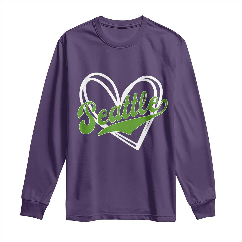 Vintage Seattle Long Sleeve Shirt Classic Print Retro Varsity Love Heart Graphic TS10 Purple Print Your Wear