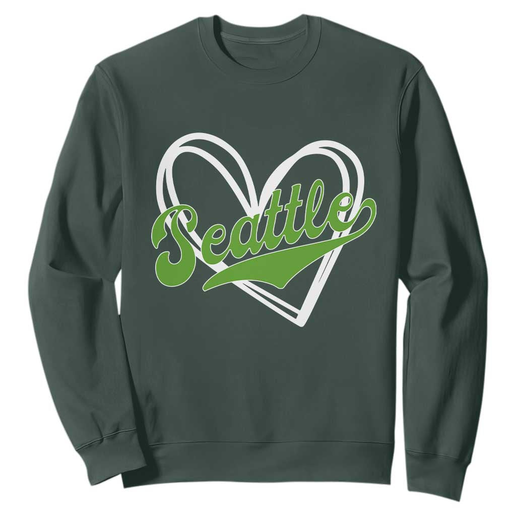 Vintage Seattle Sweatshirt Classic Print Retro Varsity Love Heart Graphic TS10 Dark Forest Green Print Your Wear
