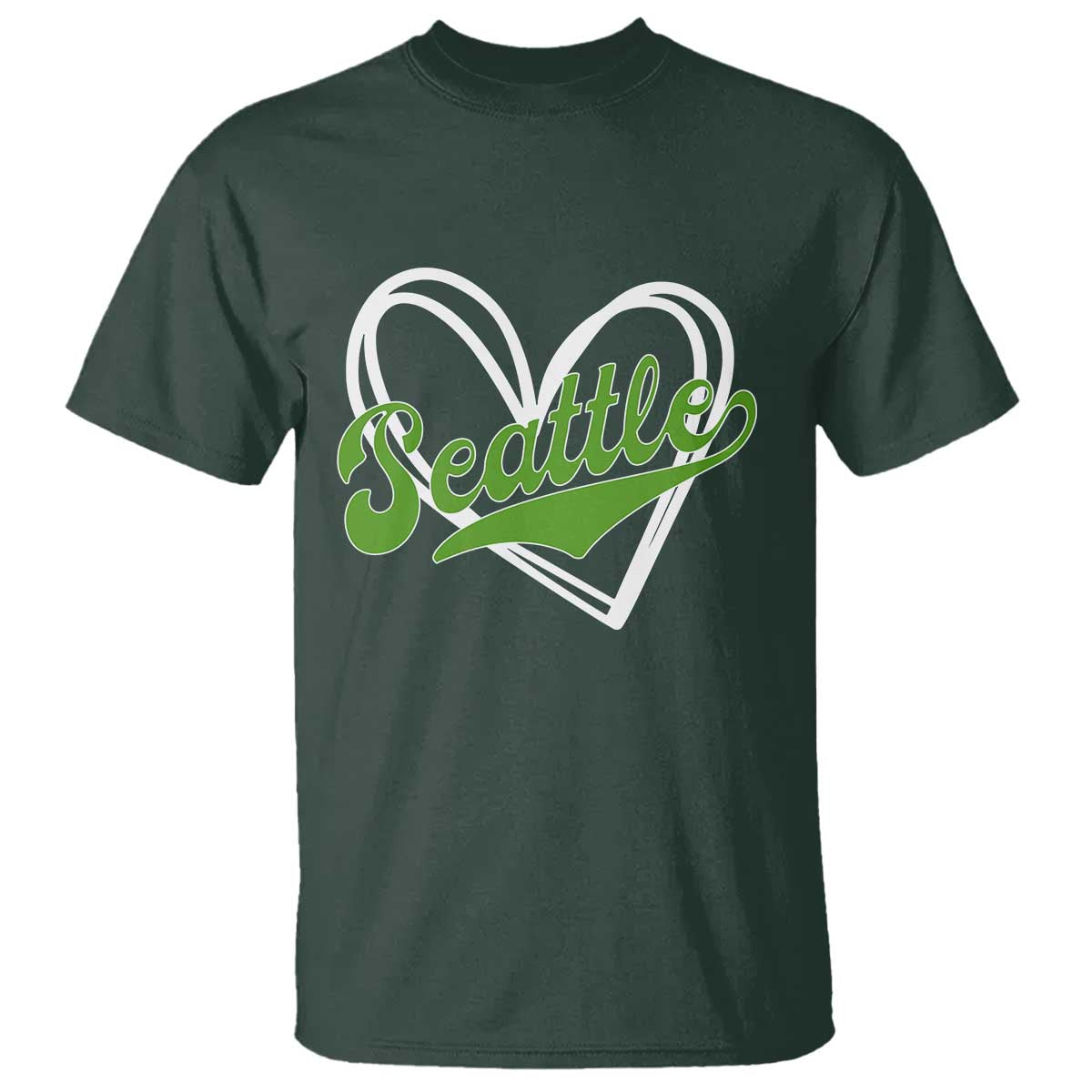 Vintage Seattle T Shirt Classic Print Retro Varsity Love Heart Graphic TS10 Dark Forest Green Print Your Wear