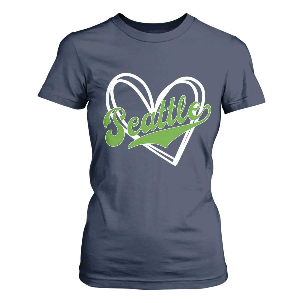 Vintage Seattle T Shirt For Women Classic Print Retro Varsity Love Heart Graphic TS10 Navy Print Your Wear