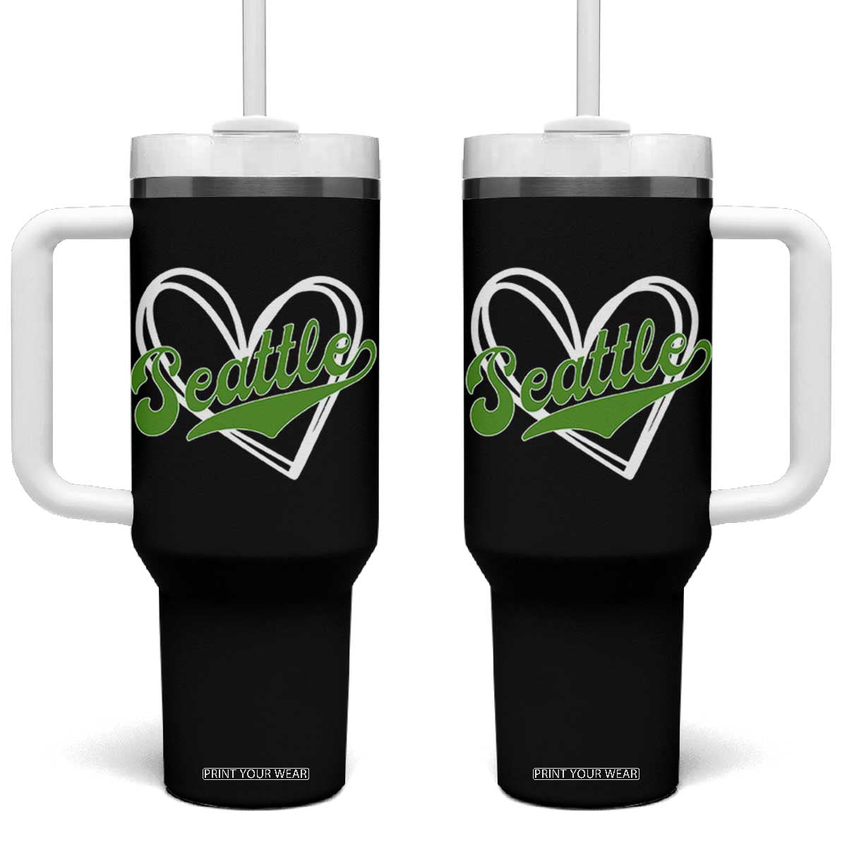 Vintage Seattle Tumbler With Handle Classic Print Retro Varsity Love Heart Graphic TS10 One Size: 40 oz Black Print Your Wear