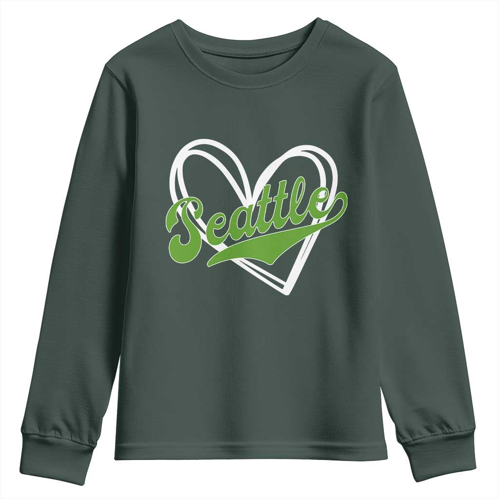 Vintage Seattle Youth Sweatshirt Classic Print Retro Varsity Love Heart Graphic TS10 Dark Forest Green Print Your Wear