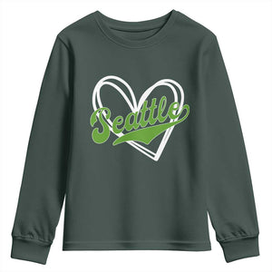 Vintage Seattle Youth Sweatshirt Classic Print Retro Varsity Love Heart Graphic TS10 Dark Forest Green Print Your Wear