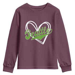 Vintage Seattle Youth Sweatshirt Classic Print Retro Varsity Love Heart Graphic TS10 Maroon Print Your Wear