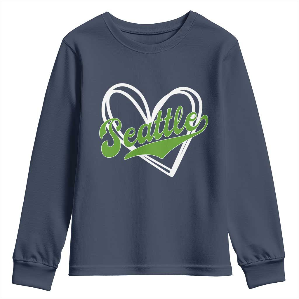 Vintage Seattle Youth Sweatshirt Classic Print Retro Varsity Love Heart Graphic TS10 Navy Print Your Wear