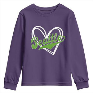 Vintage Seattle Youth Sweatshirt Classic Print Retro Varsity Love Heart Graphic TS10 Purple Print Your Wear