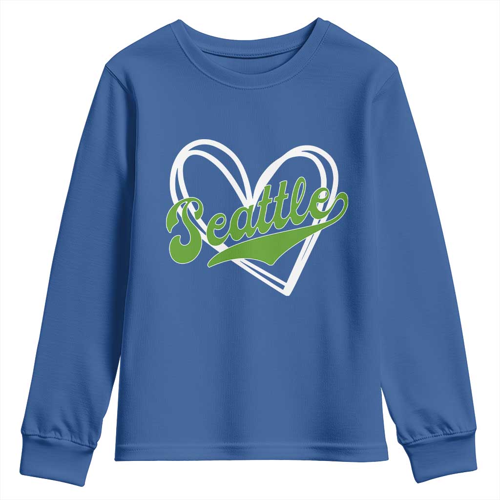 Vintage Seattle Youth Sweatshirt Classic Print Retro Varsity Love Heart Graphic TS10 Royal Blue Print Your Wear