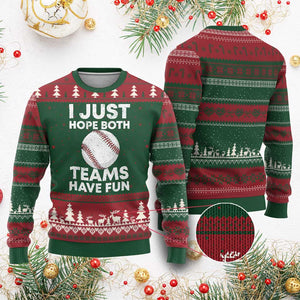 Funny Baseball Ugly Christmas Sweater I Just Hope Both Teams Have Fun TS10 Red Green Print Your Wear