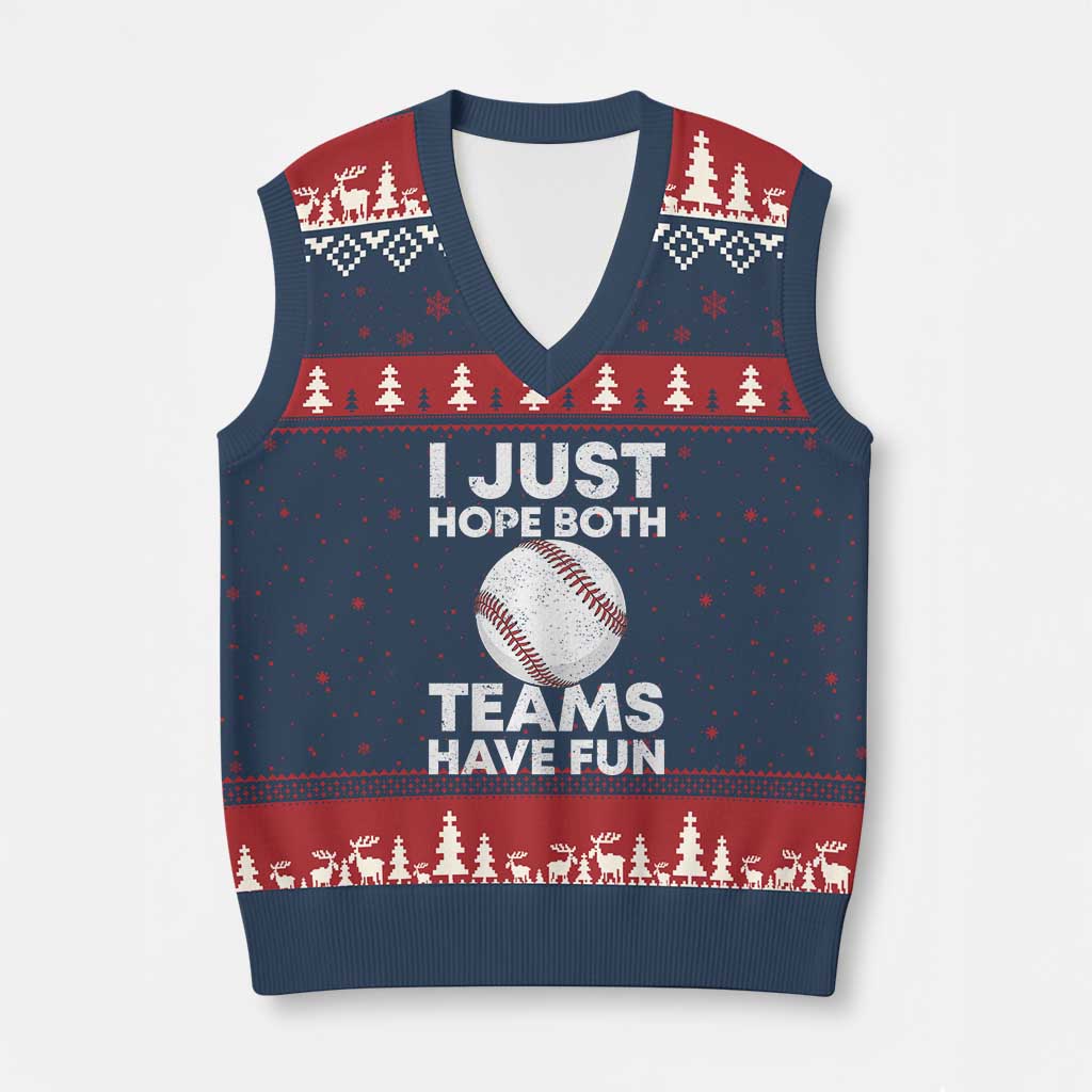 Funny Baseball V-Neck Knit Sweater Vest I Just Hope Both Teams Have Fun TS10 Navy Red Print Your Wear