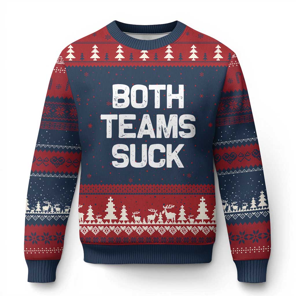 Both Team Sucks Ugly Christmas Sweater Funny Game Day Sports Meme TS10 Navy Red Print Your Wear