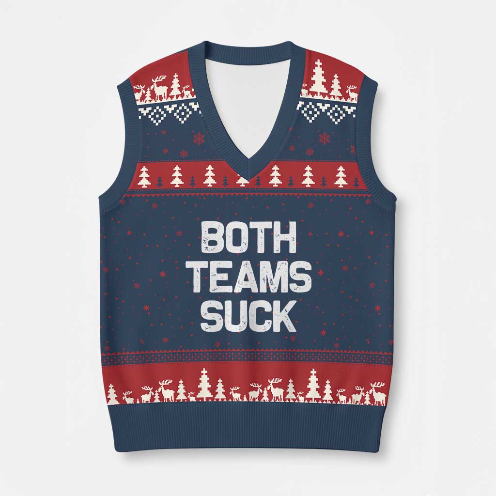 Both Team Sucks V-Neck Knit Sweater Vest Funny Game Day Sports Meme TS10 Navy Red Print Your Wear