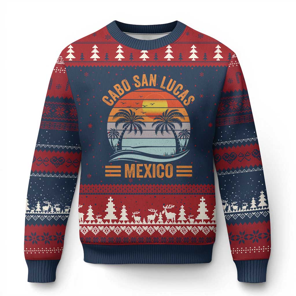 Cabo San Lucas Mexico Ugly Christmas Sweater Beach Summer Vacation Family Trip Retro 70s TS10 Navy Red Print Your Wear