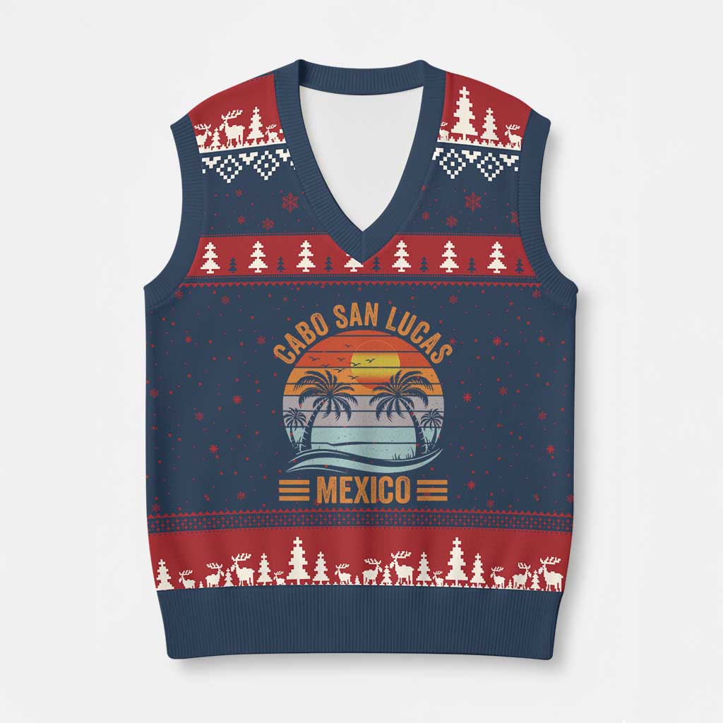 Cabo San Lucas Mexico V-Neck Knit Sweater Vest Beach Summer Vacation Family Trip Retro 70s TS10 Navy Red Print Your Wear