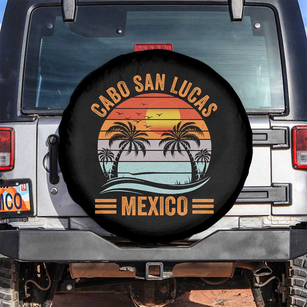 Cabo San Lucas Mexico Spare Tire Cover Beach Summer Vacation Family Trip Retro 70s TS10 No hole Black Print Your Wear