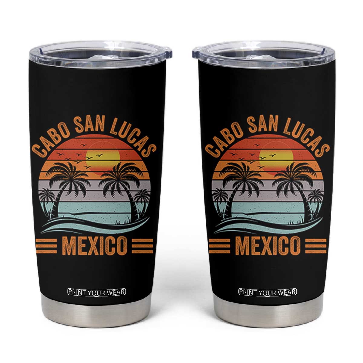 Cabo San Lucas Mexico Tumbler Cup Beach Summer Vacation Family Trip Retro 70s TS10 Black Print Your Wear
