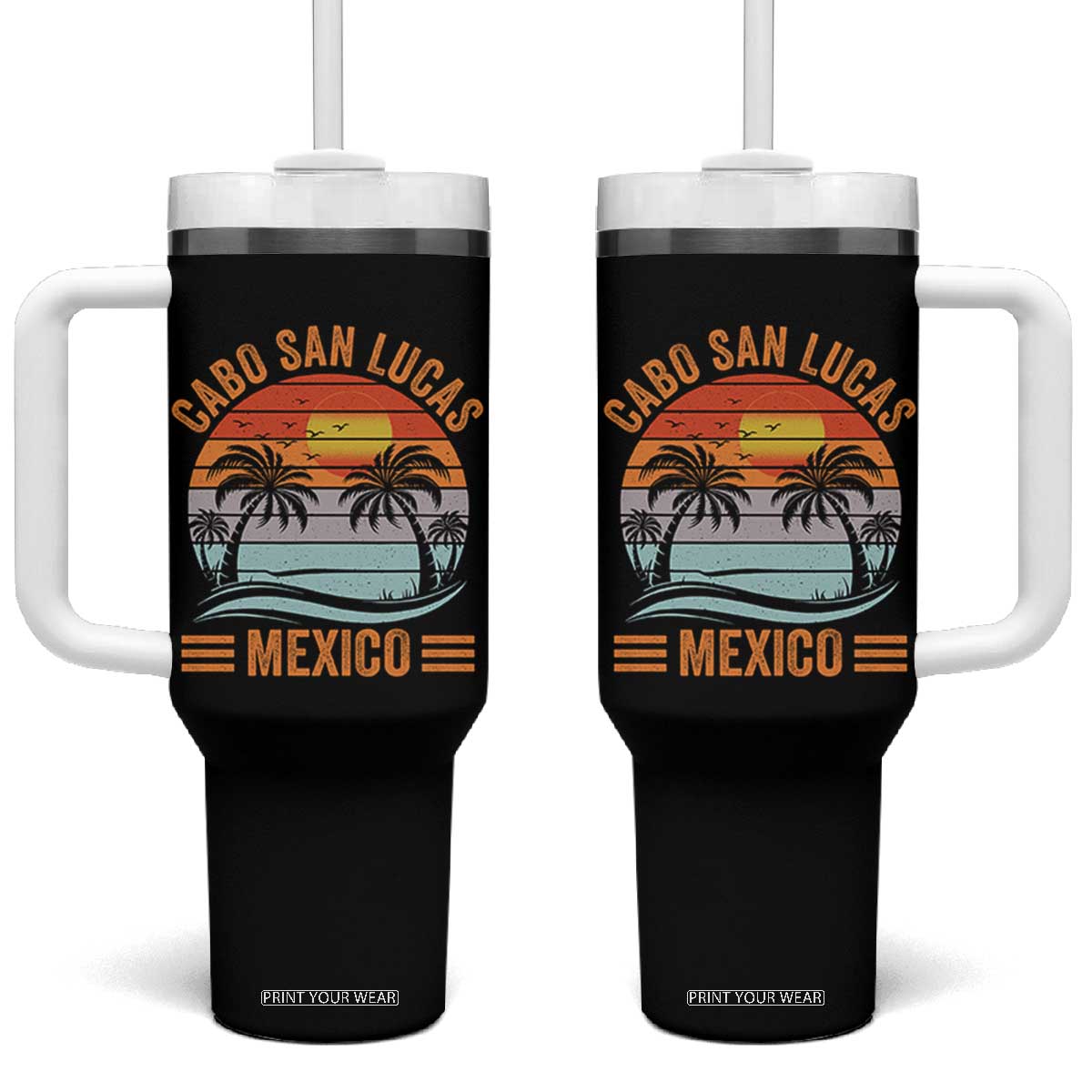 Cabo San Lucas Mexico Tumbler With Handle Beach Summer Vacation Family Trip Retro 70s TS10 One Size: 40 oz Black Print Your Wear