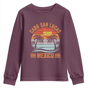 Cabo San Lucas Mexico Youth Sweatshirt Beach Summer Vacation Family Trip Retro 70s TS10 Maroon Print Your Wear