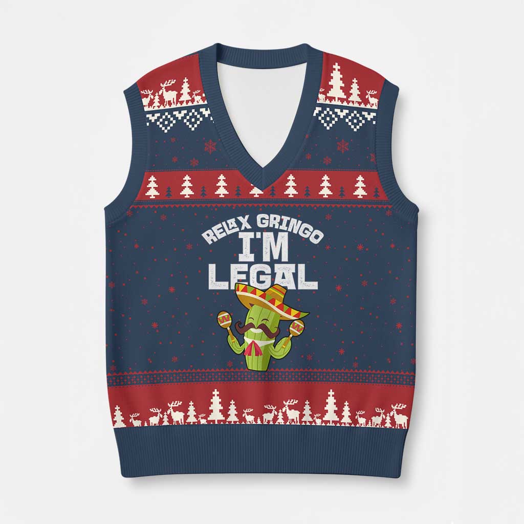 Funny Mexican Immigrant V-Neck Knit Sweater Vest Relax Gringo Im Legal Cinco De Mayo TS10 Navy Red Print Your Wear