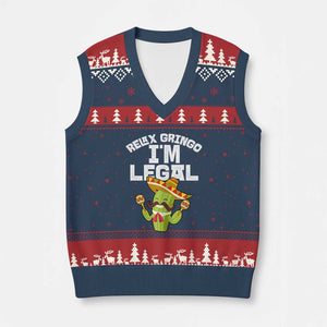 Funny Mexican Immigrant V-Neck Knit Sweater Vest Relax Gringo Im Legal Cinco De Mayo TS10 Navy Red Print Your Wear