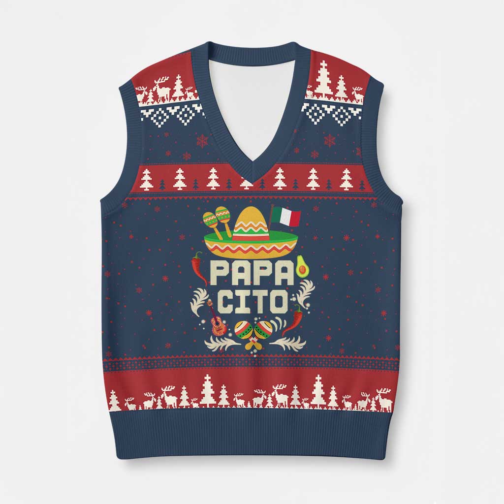 Mexican Dad V-Neck Knit Sweater Vest Papa Cito Latino Fathers Day Gift Mexican Pride TS10 Navy Red Print Your Wear