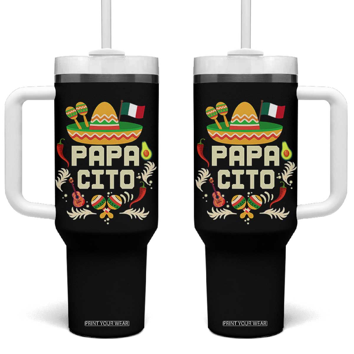 Mexican Dad Tumbler With Handle Papa Cito Latino Fathers Day Gift Mexican Pride TS10 One Size: 40 oz Black Print Your Wear
