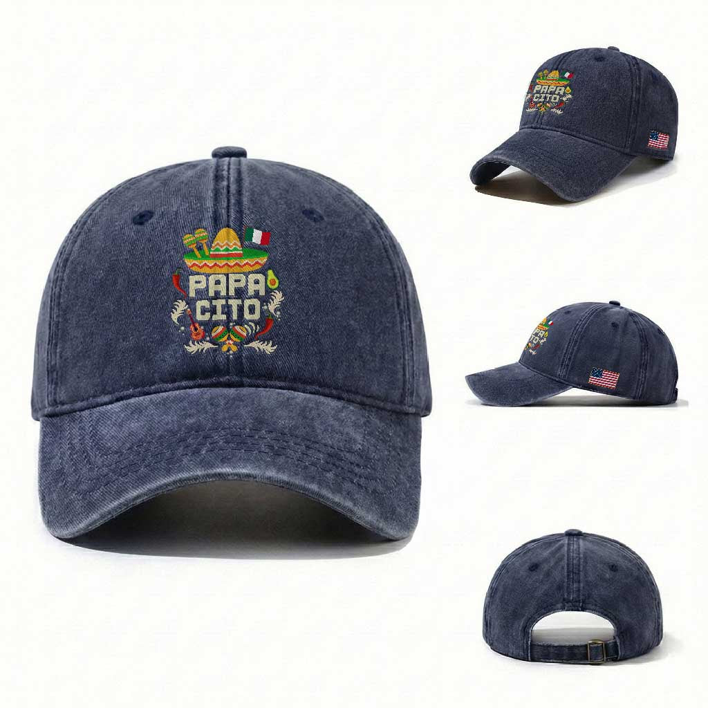 Mexican Dad Washed Cotton Baseball Cap Papa Cito Latino Fathers Day Gift Mexican Pride TS10 Washed Cap Universal Fit Navy Print Your Wear