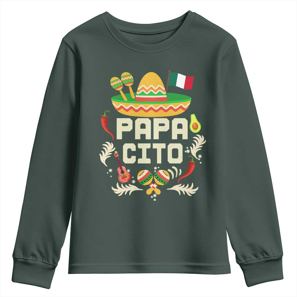 Mexican Dad Youth Sweatshirt Papa Cito Latino Fathers Day Gift Mexican Pride TS10 Dark Forest Green Print Your Wear