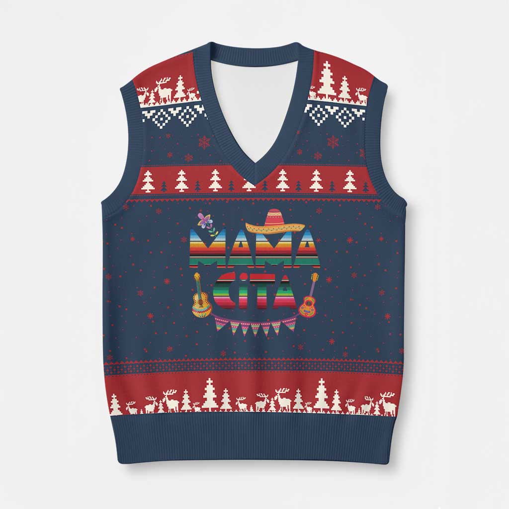 Mama Cita V-Neck Knit Sweater Vest Mexican Mom Latina Mothers Day Gift TS10 Navy Red Print Your Wear